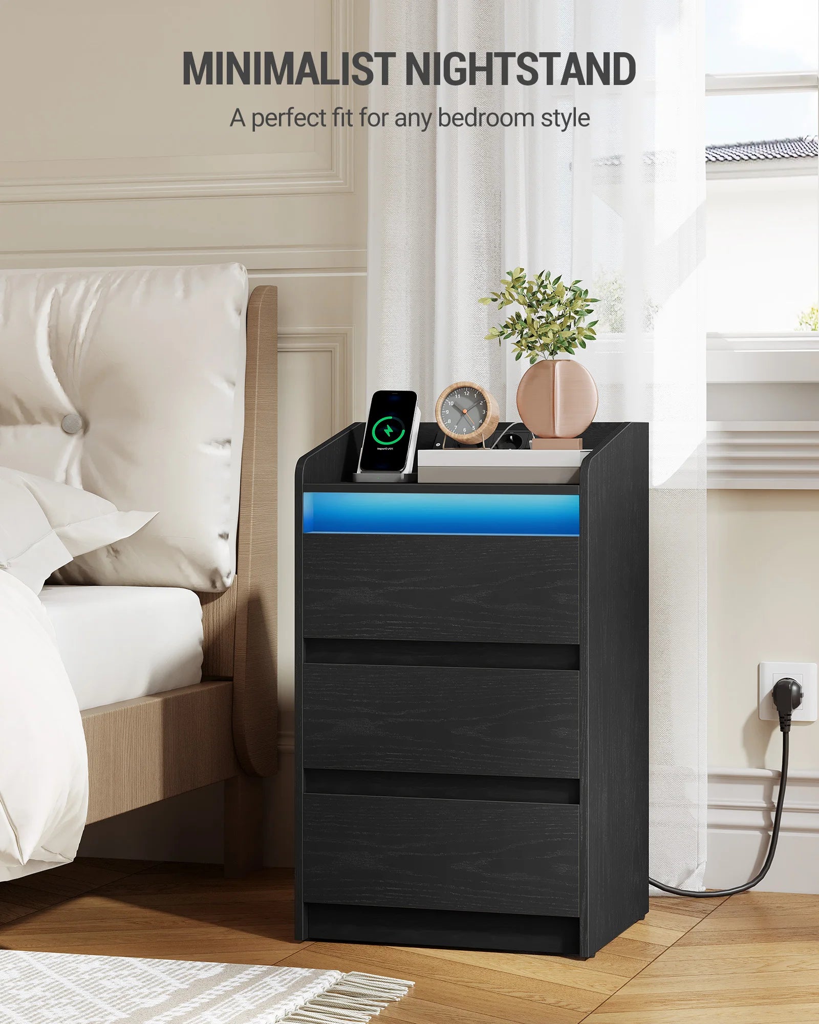 Hzuaneri Bedside Table with 3 Drawers