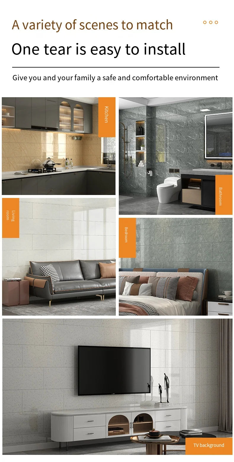 10Pcs Self-adhesive Marble Tiles Sticker Waterproof 30cmx60cm Tiles