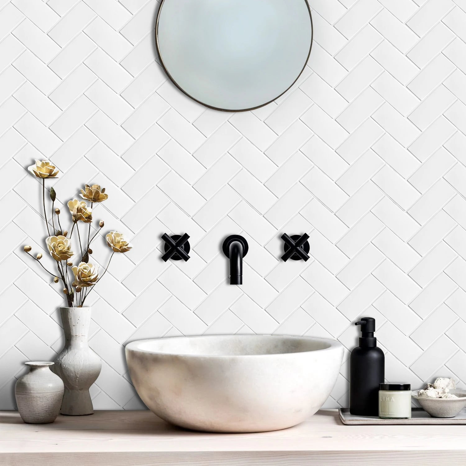 10pcs 3D Imitation Tile Self-Adhesive Wall Stickers Peel And Stick Wall Tiles