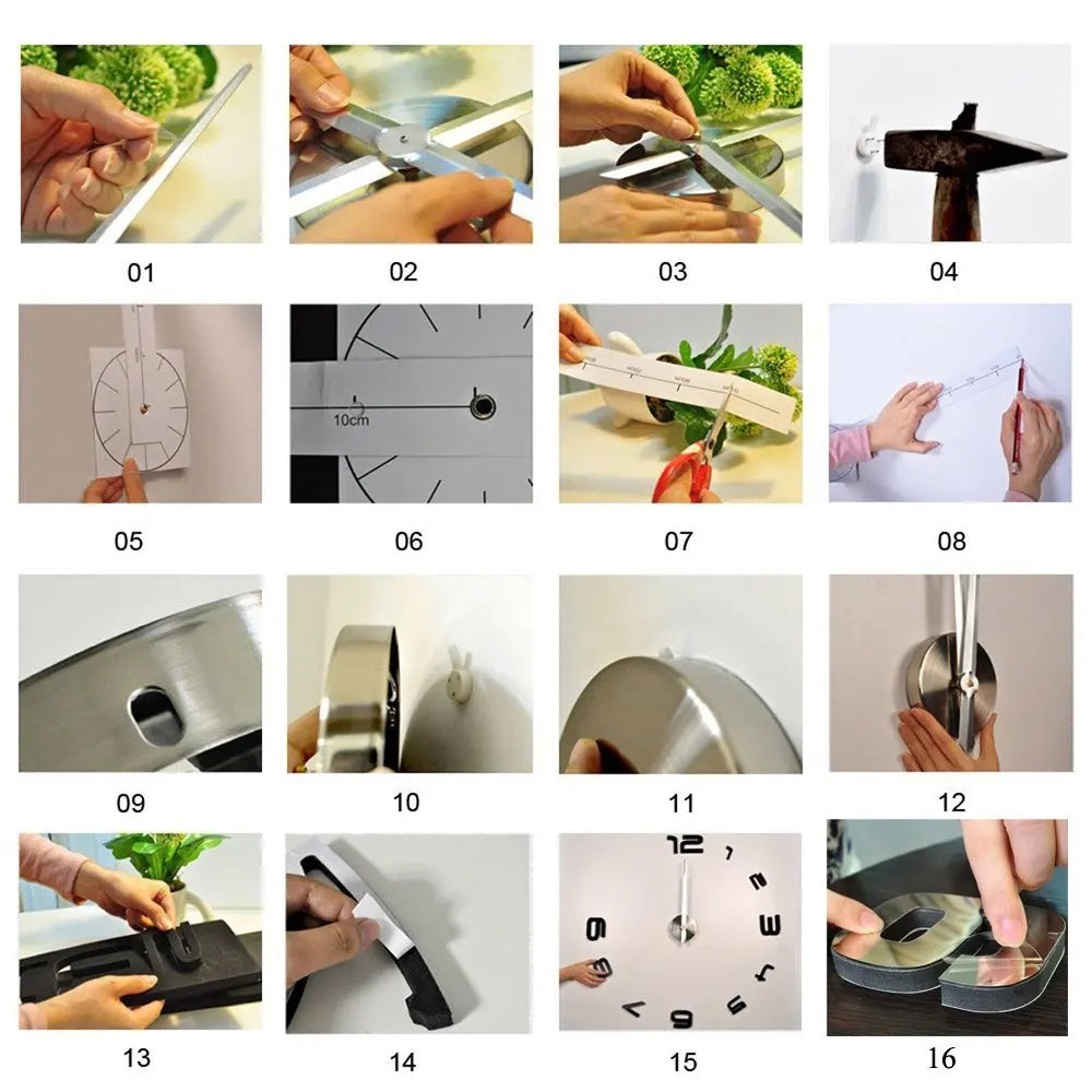 Large Wall Clock Quartz 3D DIY Big Watch Decorative