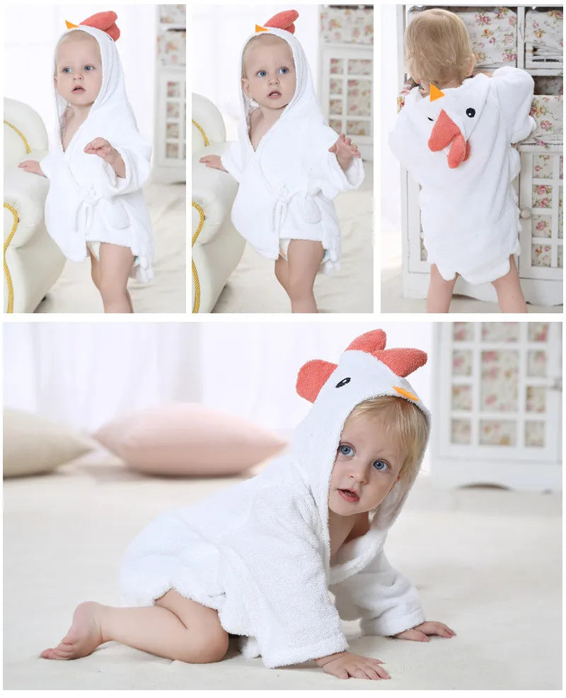 Cotton Baby Robe Bath Towel Cartoon Hoodies Infant Girls Boys Sleepwear