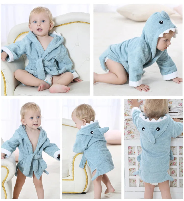 Cotton Baby Robe Bath Towel Cartoon Hoodies Infant Girls Boys Sleepwear
