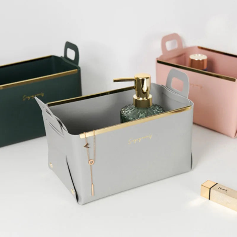 Desktop finishing PU leather storage box