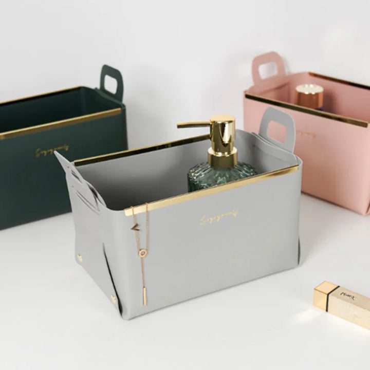 Desktop finishing PU leather storage box