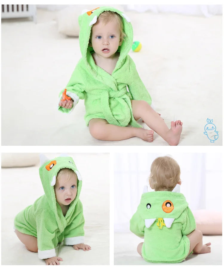 Cotton Baby Robe Bath Towel Cartoon Hoodies Infant Girls Boys Sleepwear