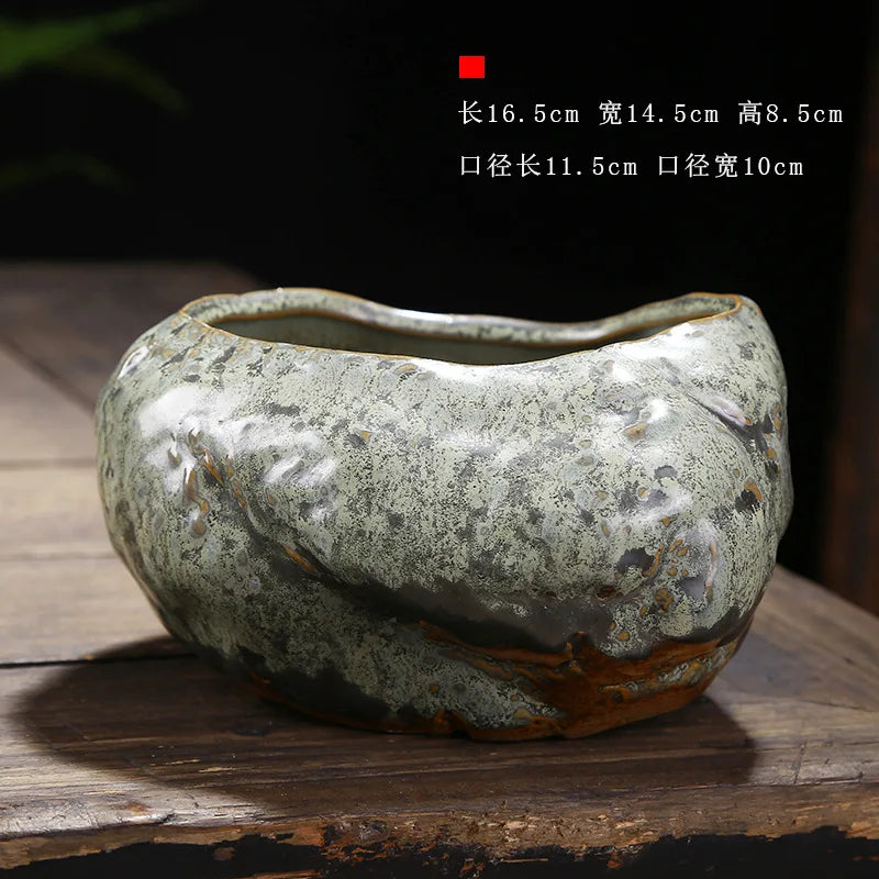 Retro ceramic small flower pot creative desktop home succulent green plant