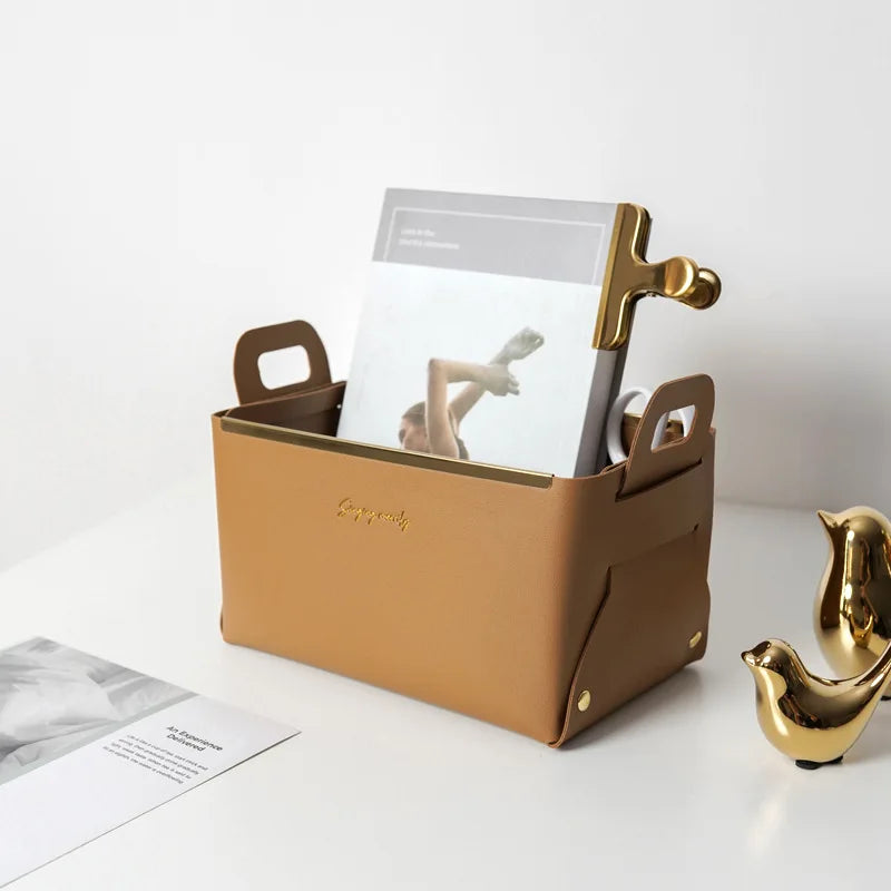 Desktop finishing PU leather storage box