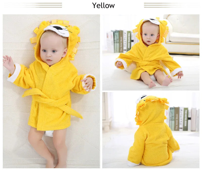 Cotton Baby Robe Bath Towel Cartoon Hoodies Infant Girls Boys Sleepwear