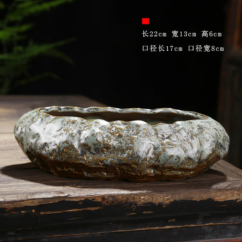 Retro ceramic small flower pot creative desktop home succulent green plant