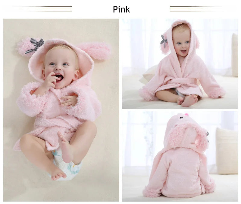 Cotton Baby Robe Bath Towel Cartoon Hoodies Infant Girls Boys Sleepwear