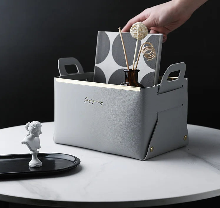 Desktop finishing PU leather storage box