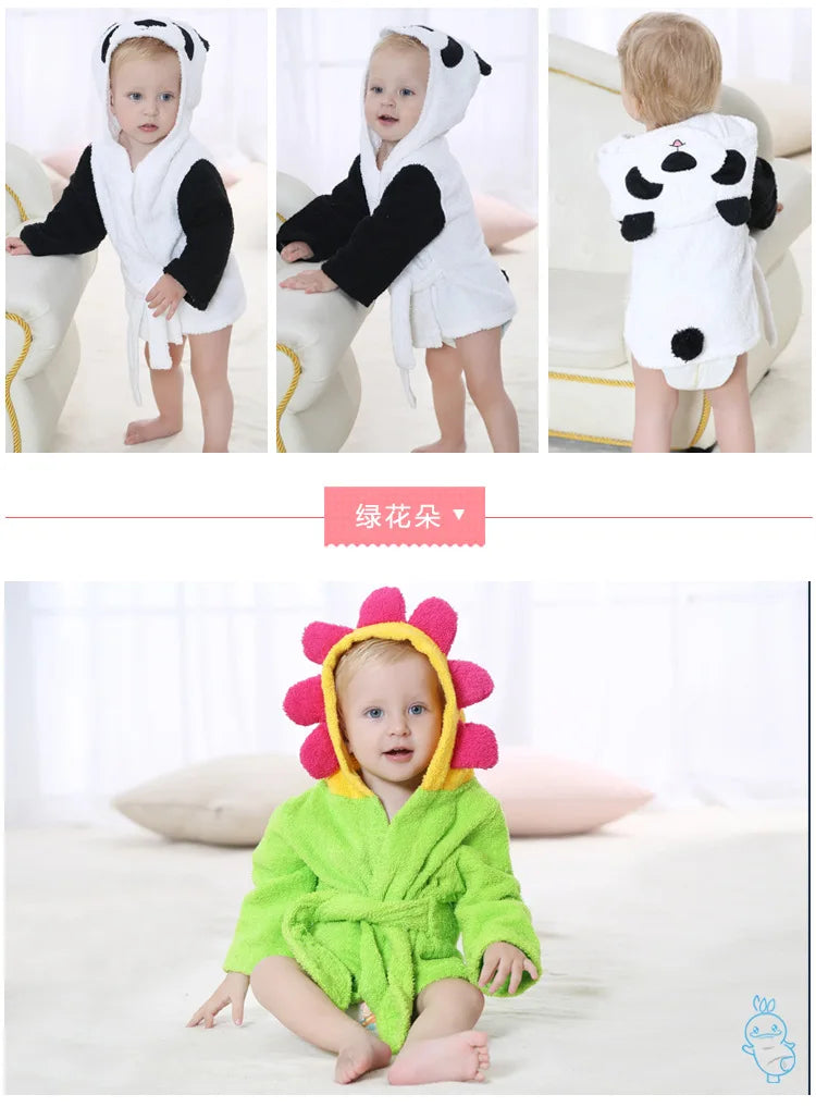 Cotton Baby Robe Bath Towel Cartoon Hoodies Infant Girls Boys Sleepwear