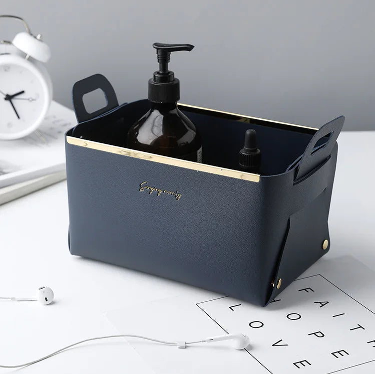 Desktop finishing PU leather storage box