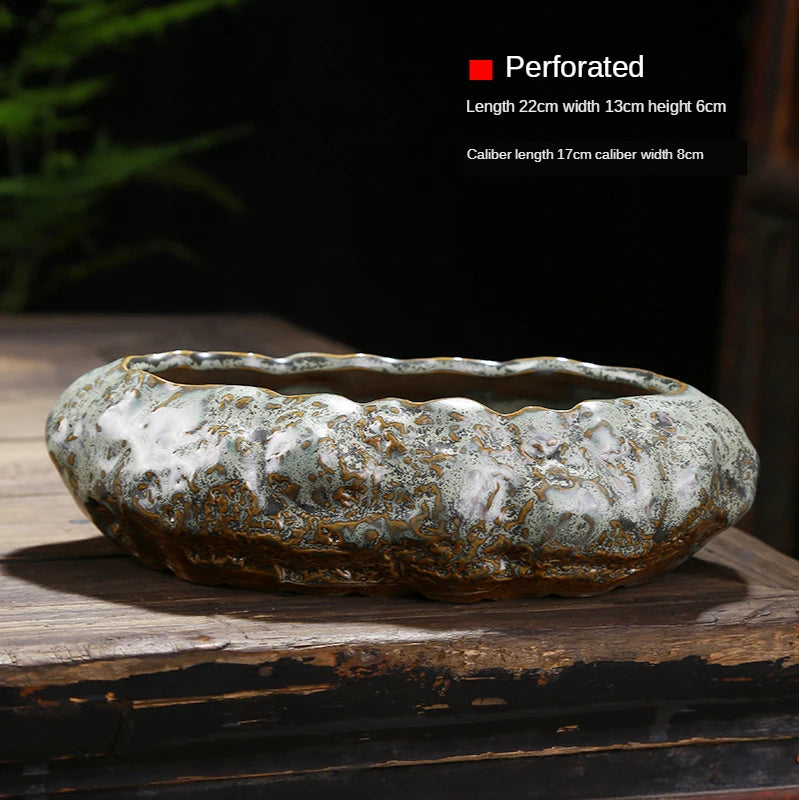 Retro ceramic small flower pot creative desktop home succulent green plant