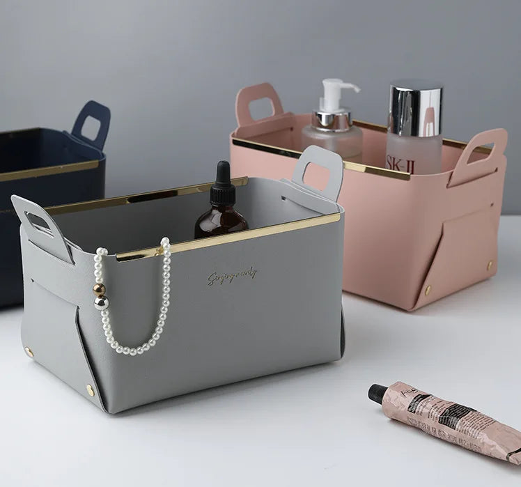 Desktop finishing PU leather storage box