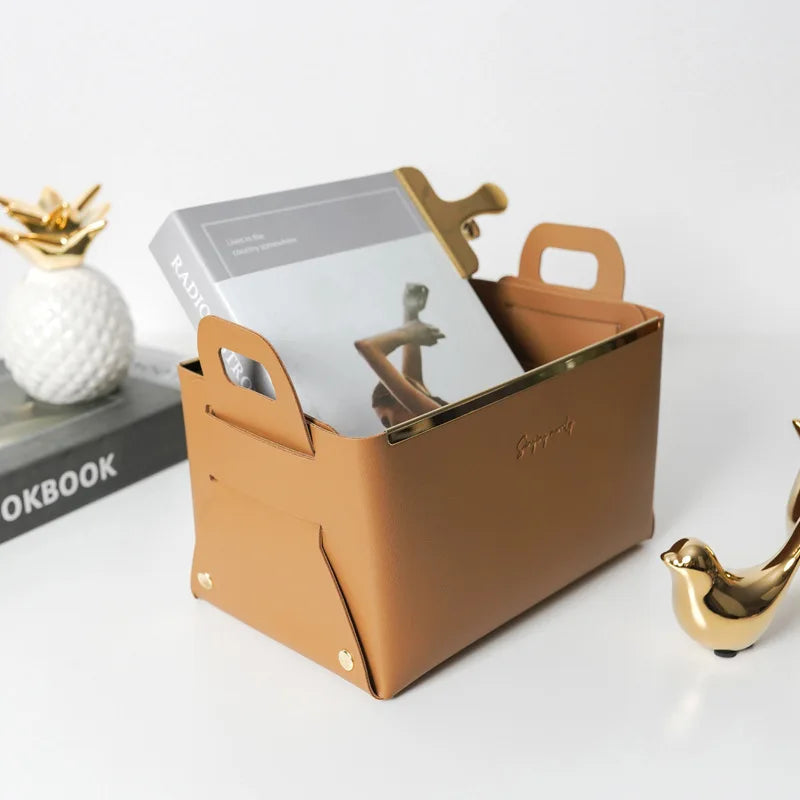 Desktop finishing PU leather storage box