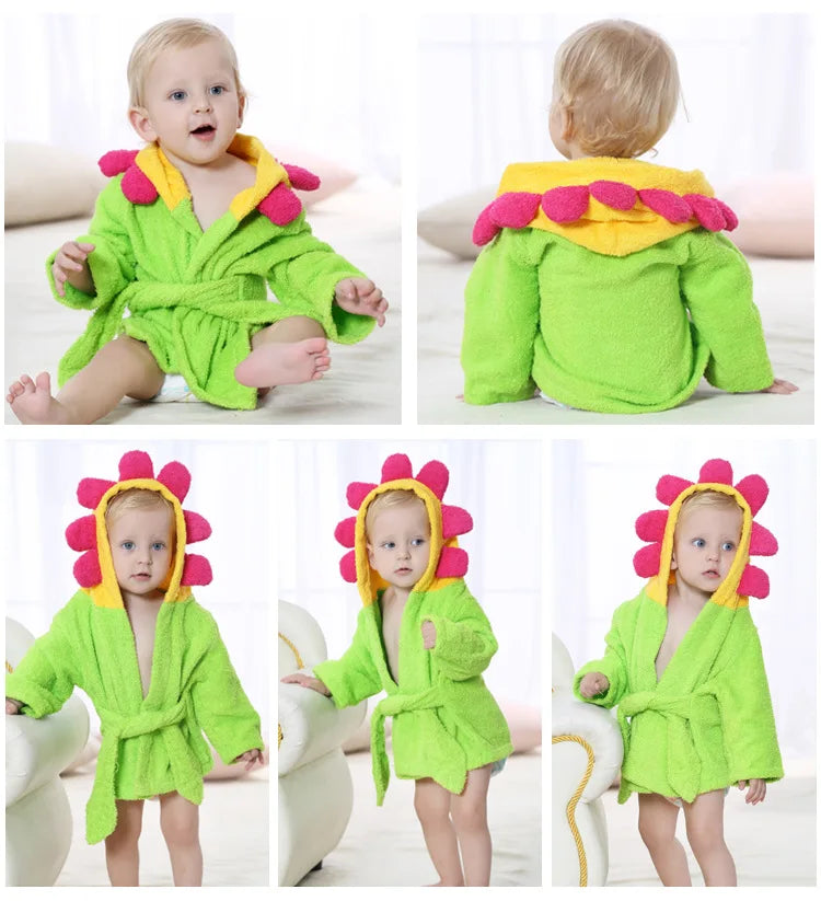 Cotton Baby Robe Bath Towel Cartoon Hoodies Infant Girls Boys Sleepwear