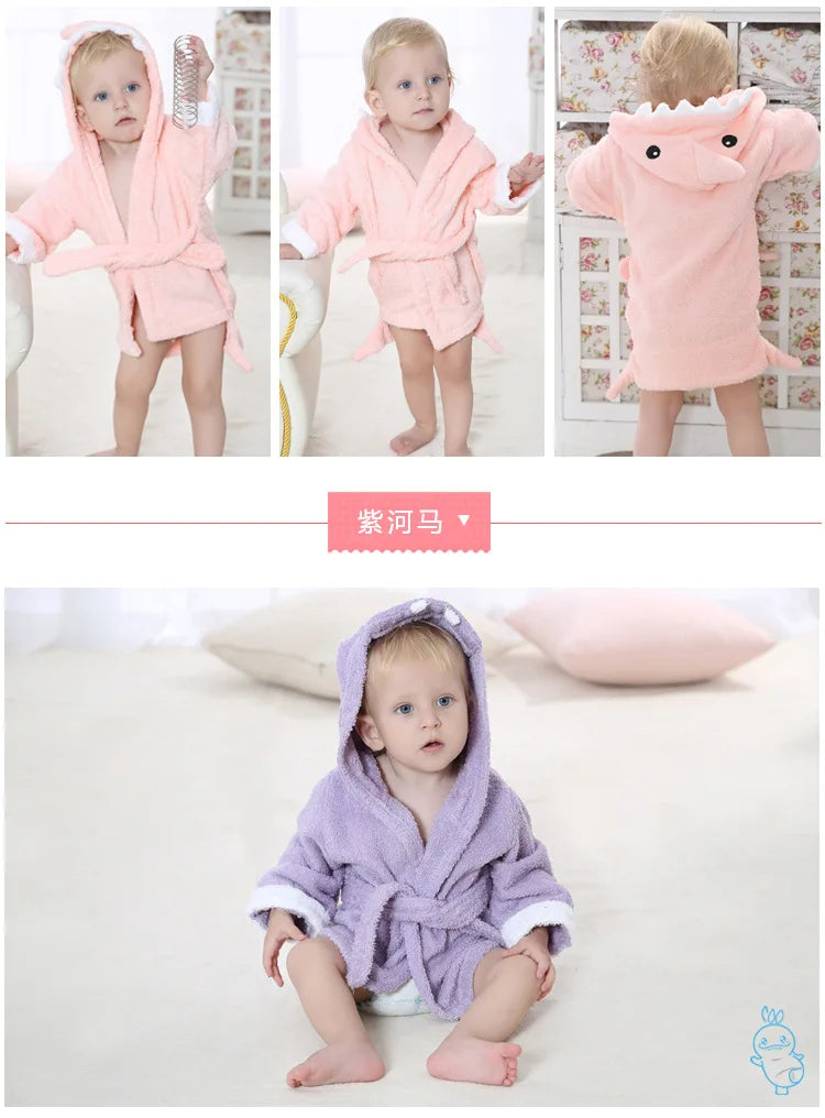 Cotton Baby Robe Bath Towel Cartoon Hoodies Infant Girls Boys Sleepwear
