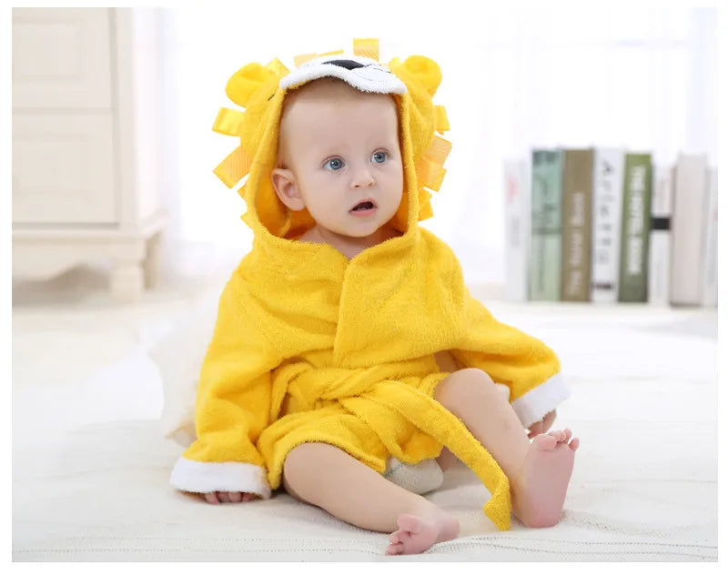 Cotton Baby Robe Bath Towel Cartoon Hoodies Infant Girls Boys Sleepwear