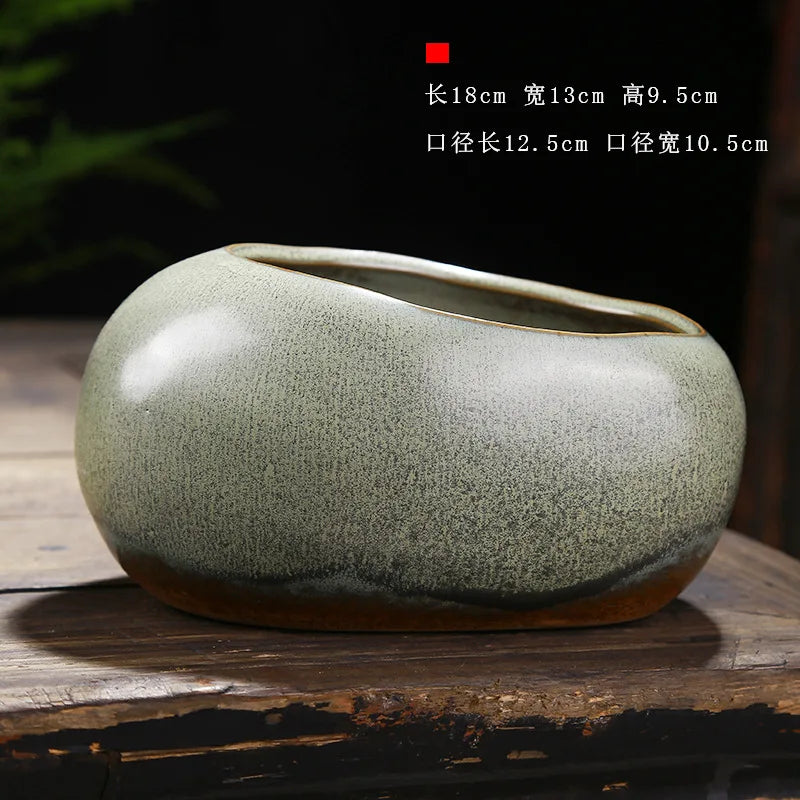 Retro ceramic small flower pot creative desktop home succulent green plant