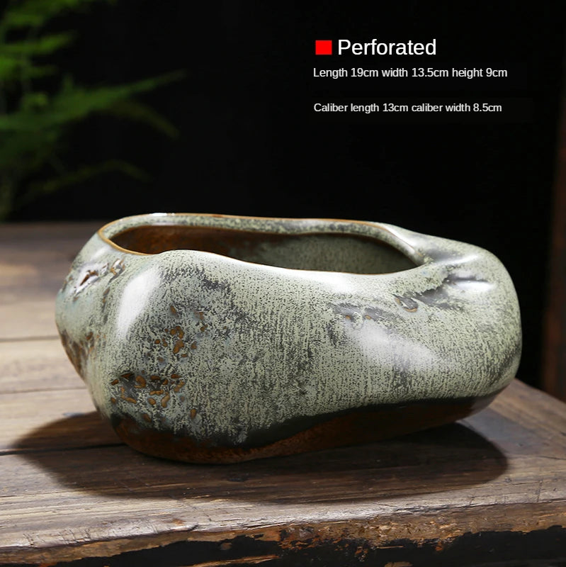 Retro ceramic small flower pot creative desktop home succulent green plant