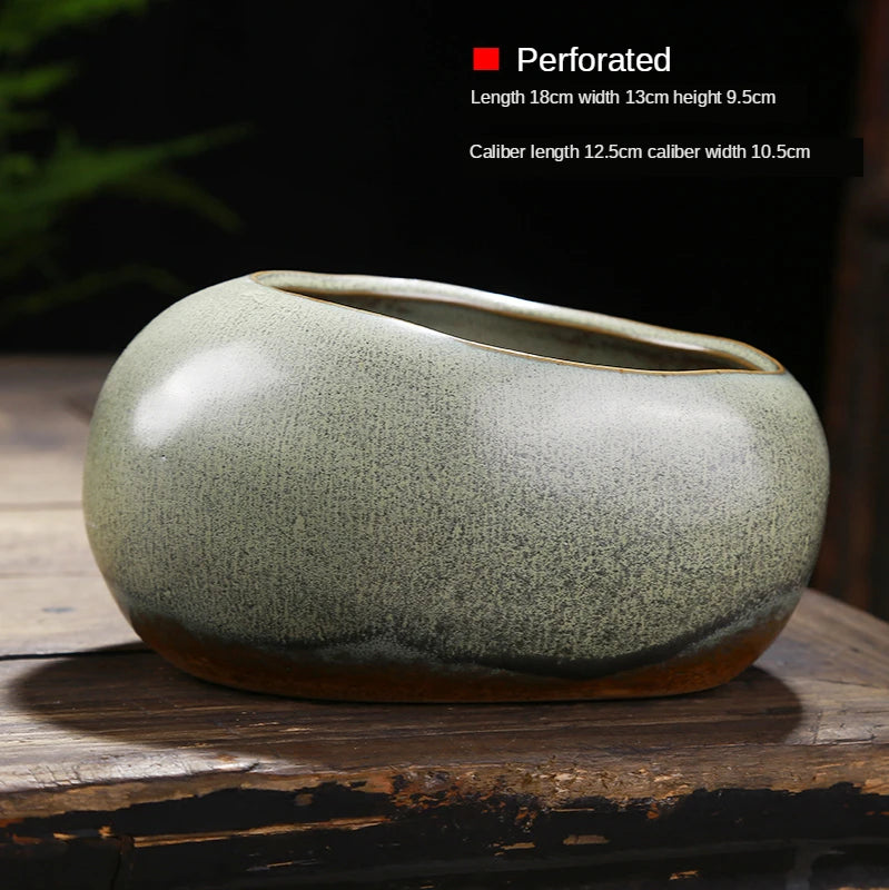 Retro ceramic small flower pot creative desktop home succulent green plant