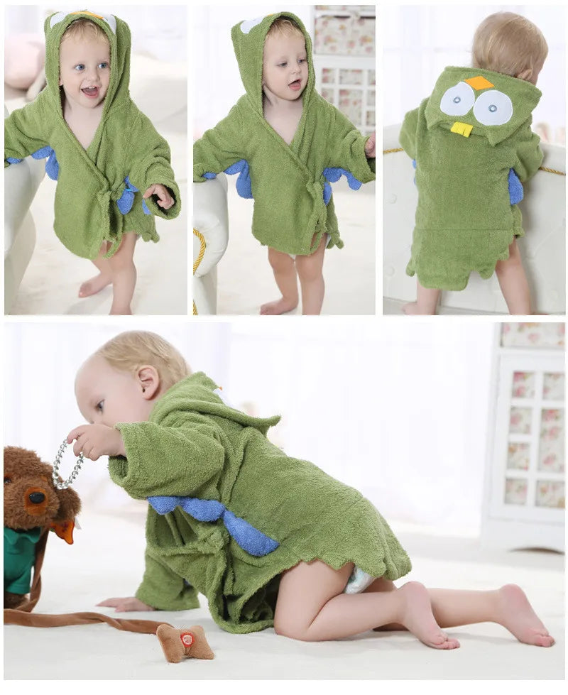 Cotton Baby Robe Bath Towel Cartoon Hoodies Infant Girls Boys Sleepwear