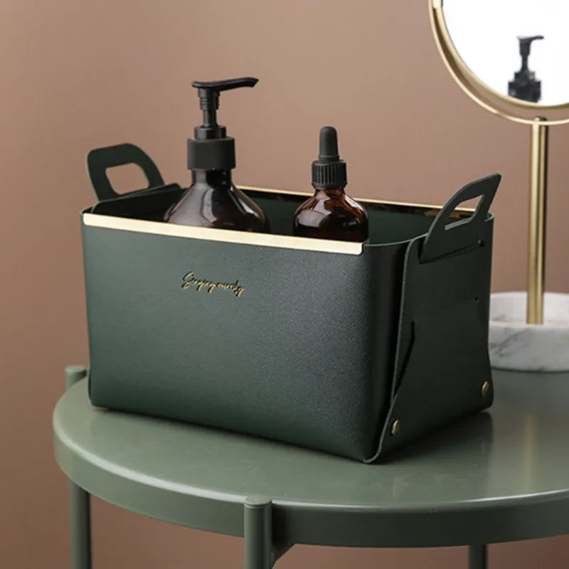 Desktop finishing PU leather storage box