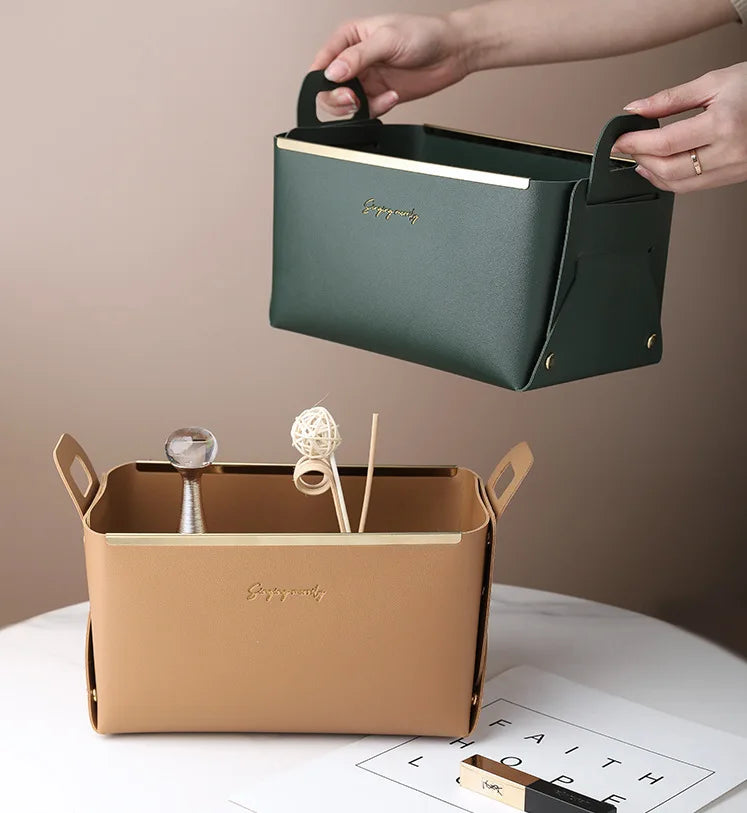 Desktop finishing PU leather storage box