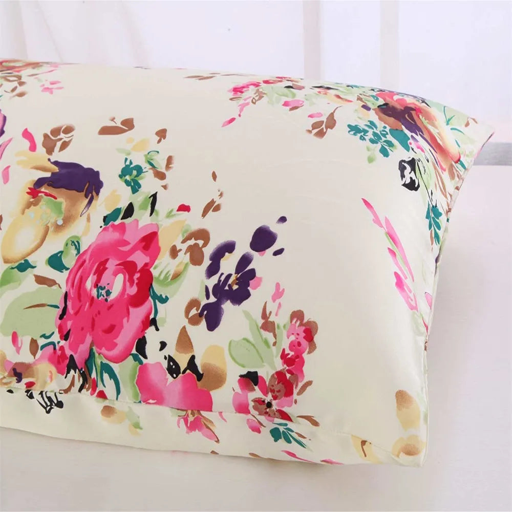 New 100% Nature Mulberry Floral Silk Pillowcase Zipper Pillow Case