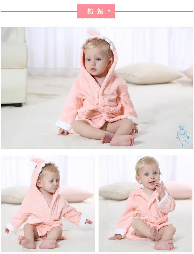 Cotton Baby Robe Bath Towel Cartoon Hoodies Infant Girls Boys Sleepwear
