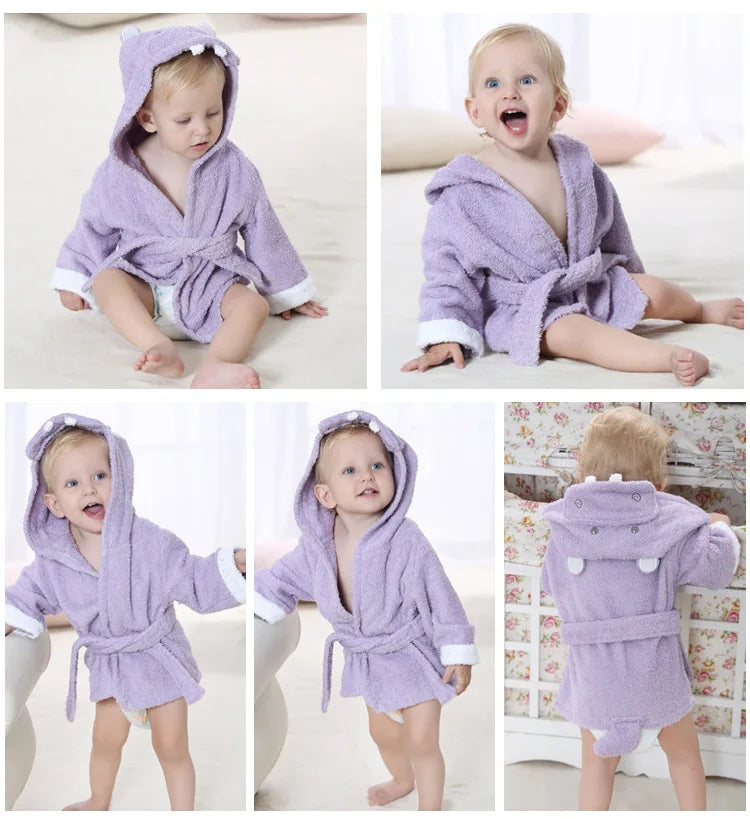 Cotton Baby Robe Bath Towel Cartoon Hoodies Infant Girls Boys Sleepwear