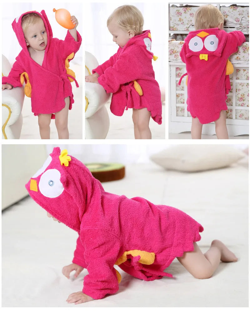 Cotton Baby Robe Bath Towel Cartoon Hoodies Infant Girls Boys Sleepwear
