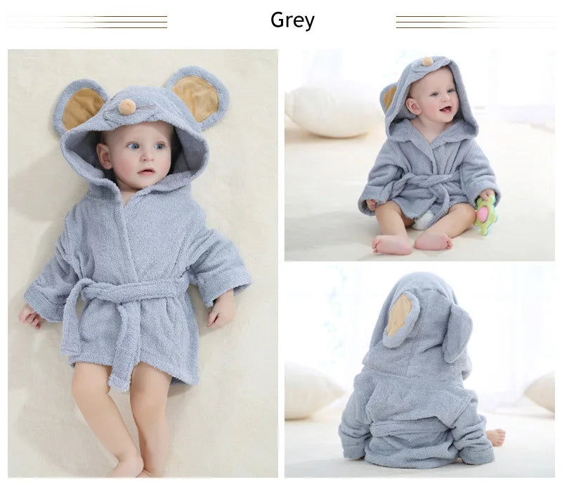Cotton Baby Robe Bath Towel Cartoon Hoodies Infant Girls Boys Sleepwear