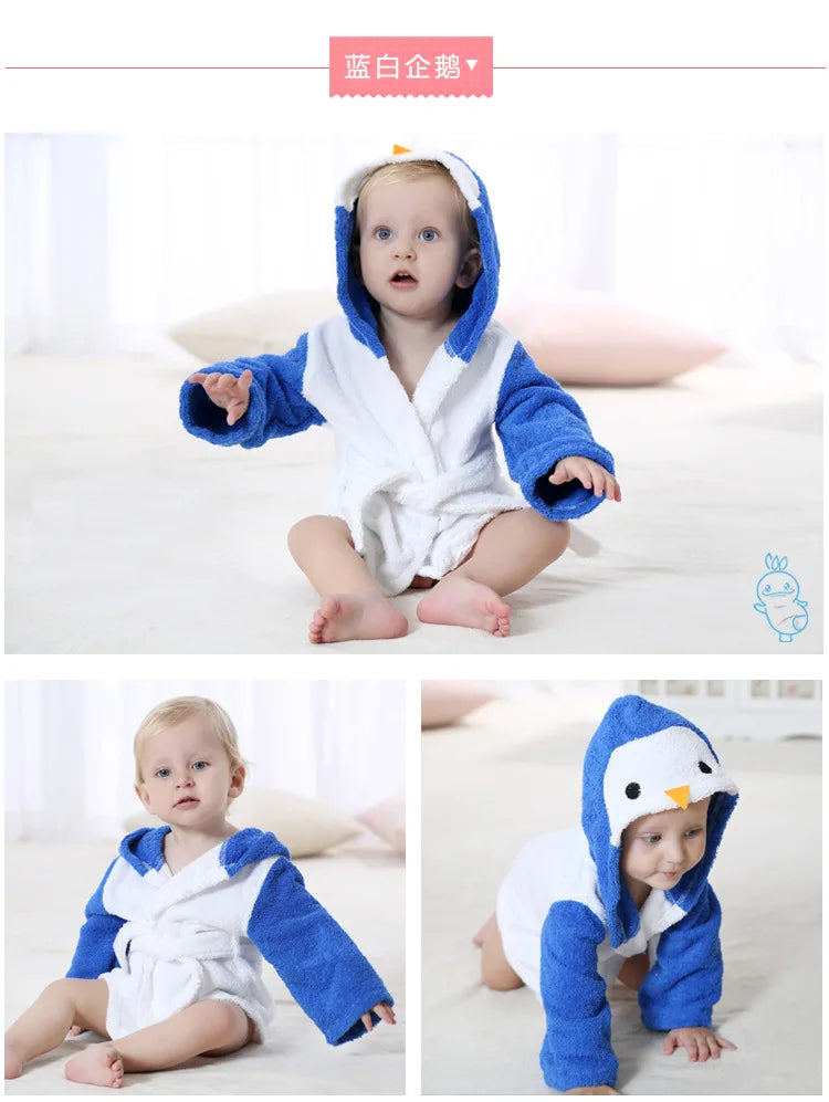 Cotton Baby Robe Bath Towel Cartoon Hoodies Infant Girls Boys Sleepwear