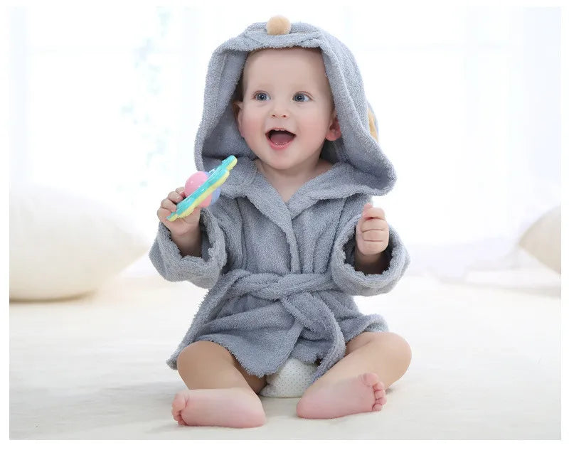 Cotton Baby Robe Bath Towel Cartoon Hoodies Infant Girls Boys Sleepwear