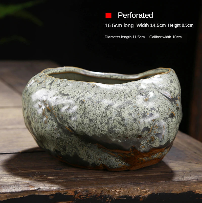 Retro ceramic small flower pot creative desktop home succulent green plant