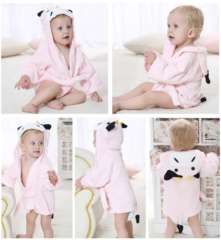 Cotton Baby Robe Bath Towel Cartoon Hoodies Infant Girls Boys Sleepwear