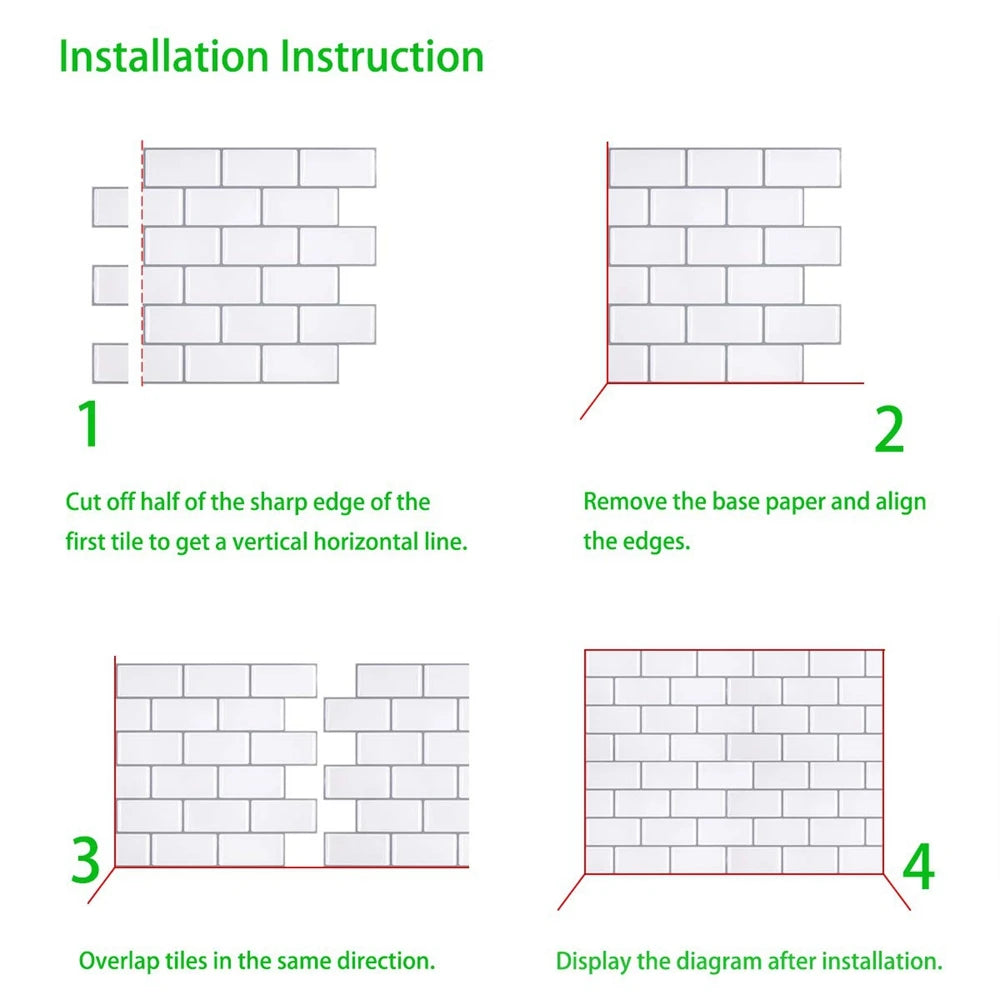 10pcs 3D Imitation Tile Self-Adhesive Wall Stickers Peel And Stick Wall Tiles