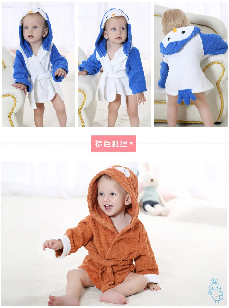 Cotton Baby Robe Bath Towel Cartoon Hoodies Infant Girls Boys Sleepwear