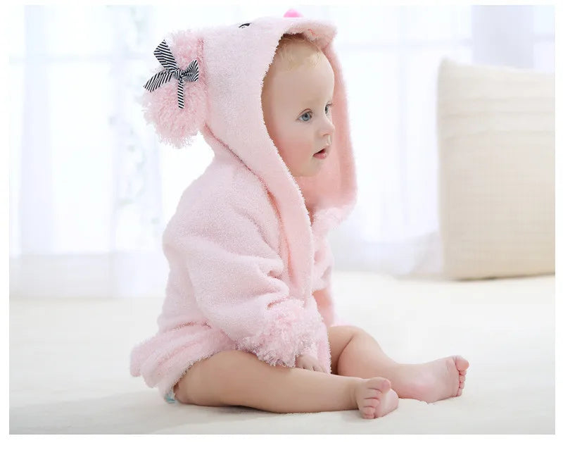 Cotton Baby Robe Bath Towel Cartoon Hoodies Infant Girls Boys Sleepwear
