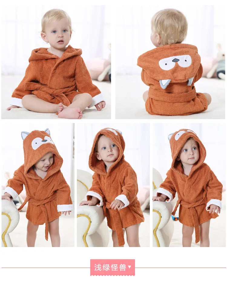Cotton Baby Robe Bath Towel Cartoon Hoodies Infant Girls Boys Sleepwear