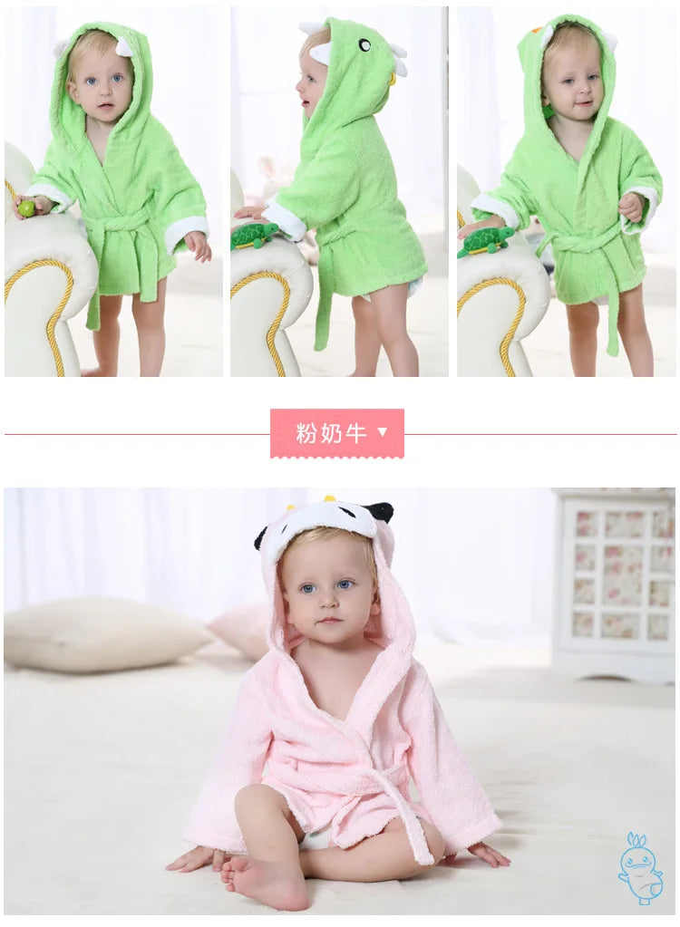 Cotton Baby Robe Bath Towel Cartoon Hoodies Infant Girls Boys Sleepwear