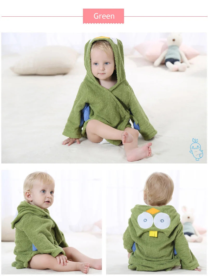 Cotton Baby Robe Bath Towel Cartoon Hoodies Infant Girls Boys Sleepwear