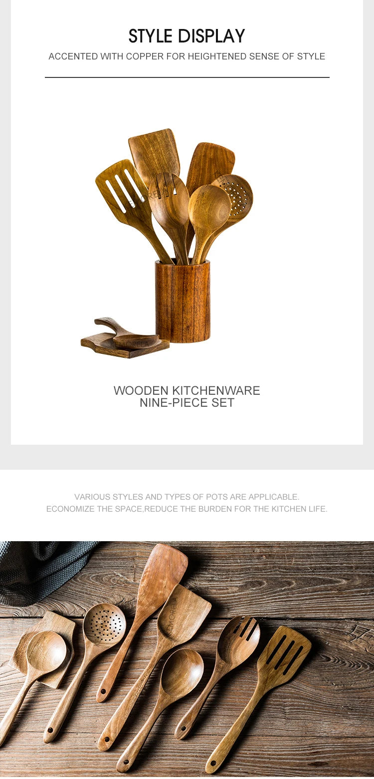 9PCS Wooden Spoons For Cooking, Wooden Utensils For Cooking