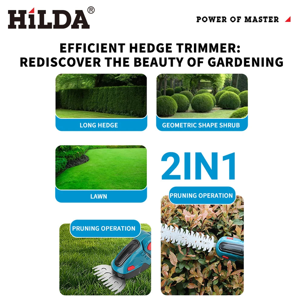 HILDA  2 IN1 Electric Hedge Trimmer Cordless Handheld Weeding
