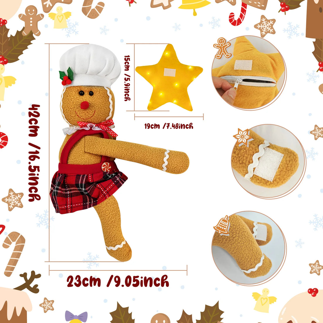 OurWarm Gingerbread Christmas Tree Topper Star Lighted