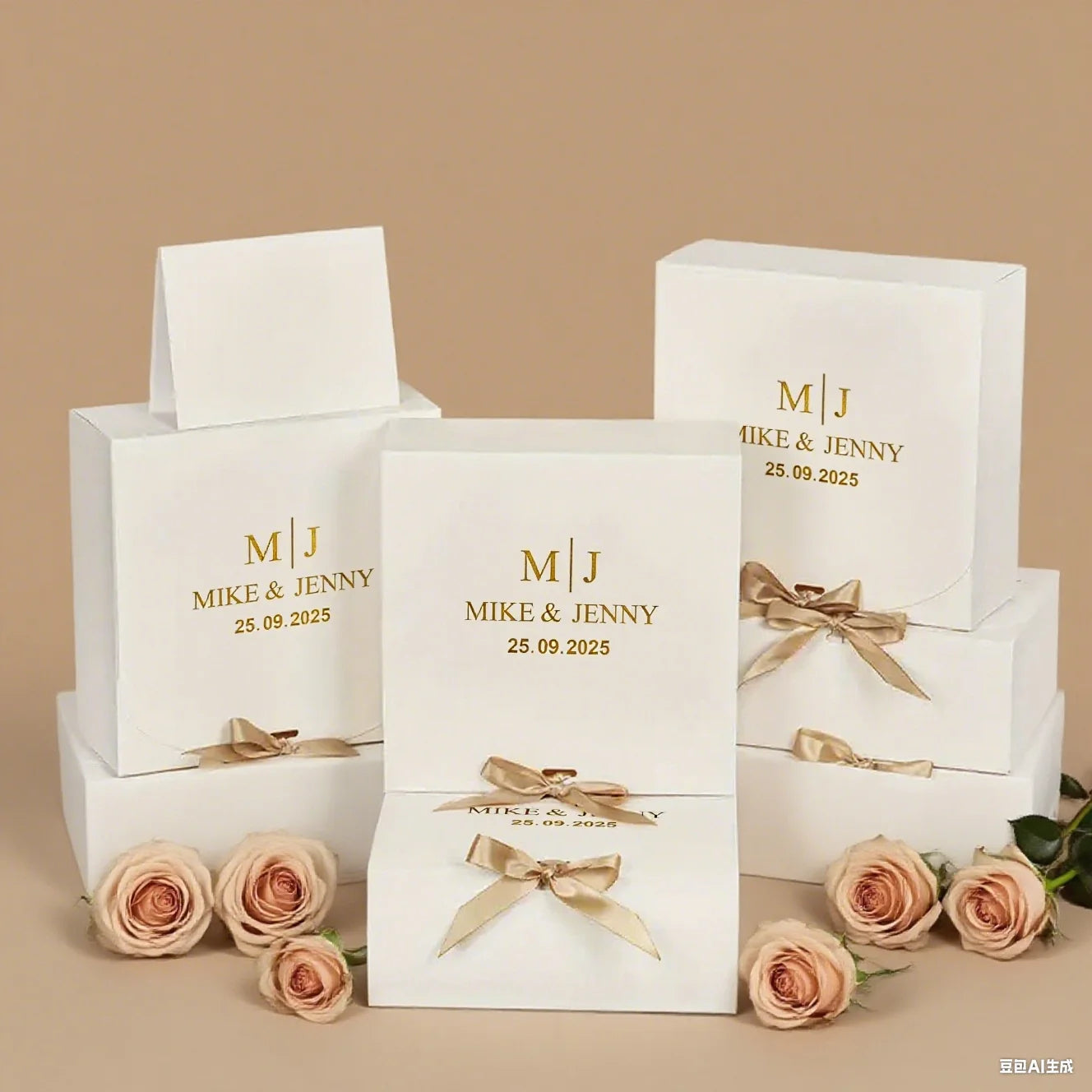 5PCS Customizable Wedding Favor Gift Boxes with gold stamping logo