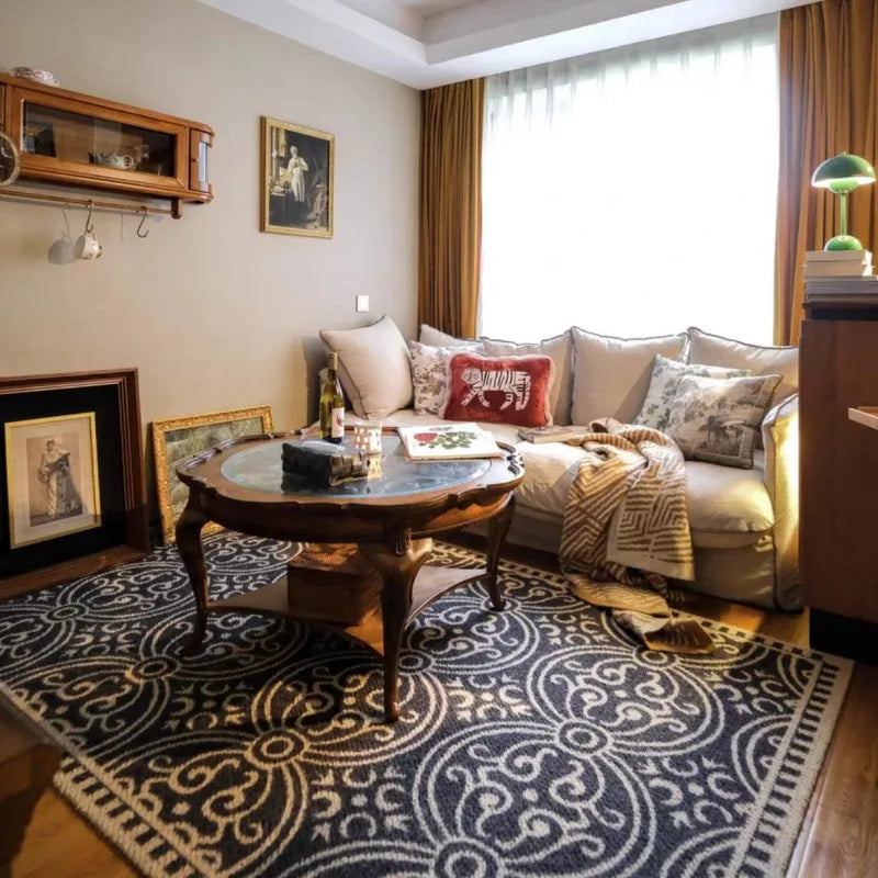 French Retro Rugs for Bedroom Checkerboard Living Room Decoration