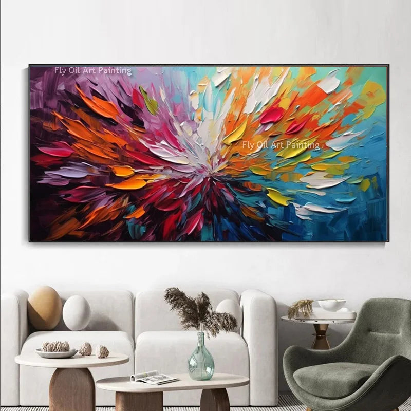 Hand Drawn Colorful Knife Thick Flowers Canvas Oil Painting